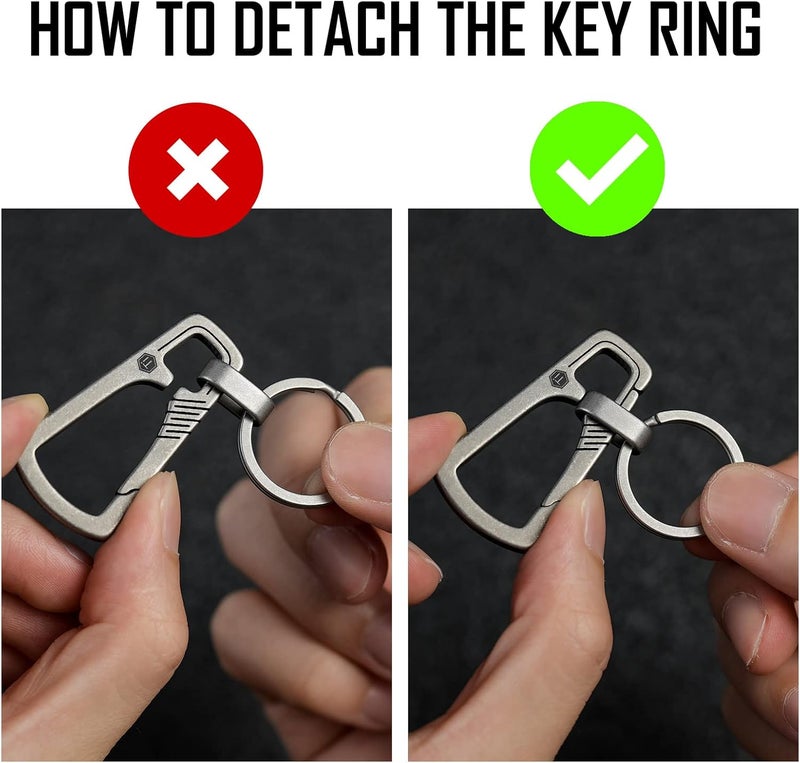 KeyUnity مشبك مفاتيح كارابيني من التيتانيوم، حامل مفاتيح EDC سريع الإطلاق مع حلقة مفاتيح - Image 3